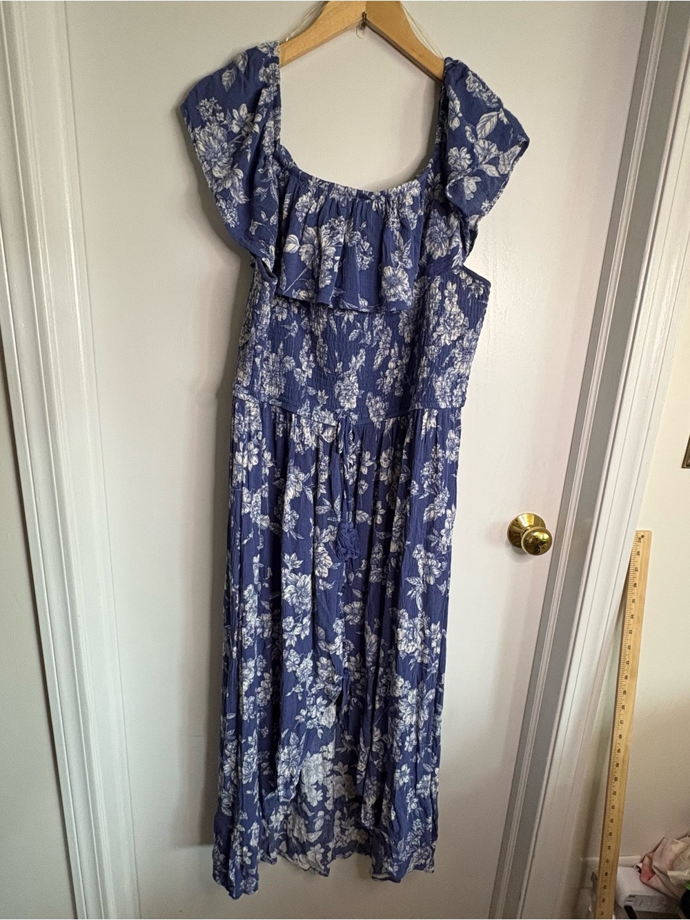 NWOT Floral XXL Hi-Low Maxi Dress Smocked Top Tassel Belt Cottagecore Prairie